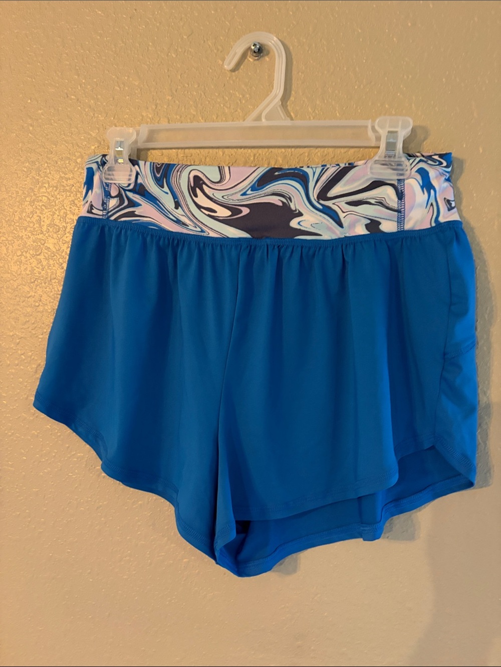 Blue Women's Athletic Shorts with Marble Waistband